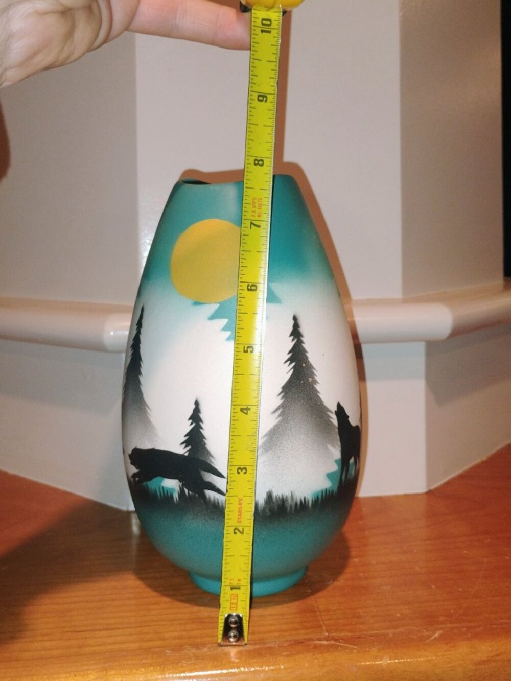 Signed Begay Navajo Vase Native American Pottery w/Painted Man Wolf Howling Moon - Picture 9 of 12